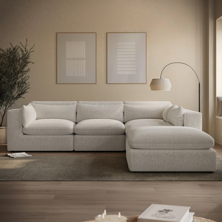 Large Beige Boucle 5 Seater Modular Corner Sofa - Hudson