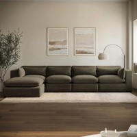 Large Khaki Velvet Reversible 5 Seater Chaise Corner Sofa - Hudson Large Khaki Velvet Reversible 5 Seater Chaise Corner Sofa - Hudson