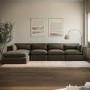 Large Khaki Velvet Reversible 5 Seater Chaise Corner Sofa - Hudson