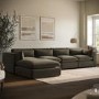 Large Khaki Velvet Reversible 5 Seater Chaise Corner Sofa - Hudson