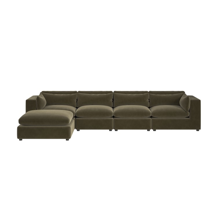 Large Khaki Velvet Reversible 5 Seater Chaise Corner Sofa - Hudson