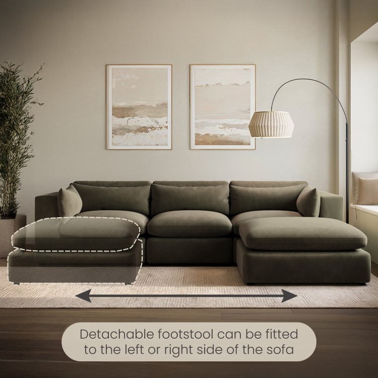 Khaki Green Velvet 5 Seater L-Shape Modular Corner Sofa with Reversible Chaise - Hudson
