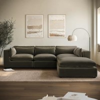 Large Khaki Velvet 5 Seater Modular Corner Sofa - Hudson Large Khaki Velvet 5 Seater Modular Corner Sofa - Hudson