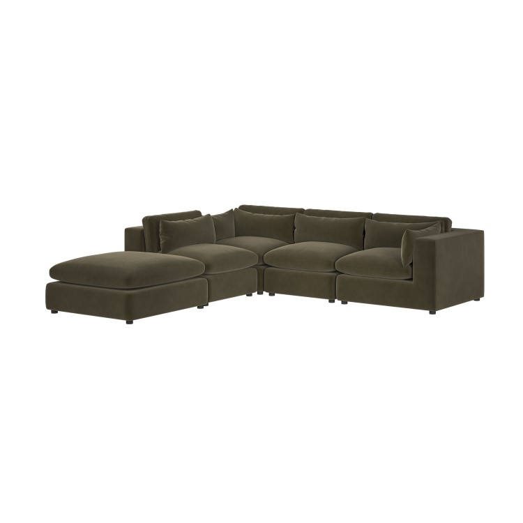 Large Khaki Velvet 5 Seater Modular Corner Sofa - Hudson