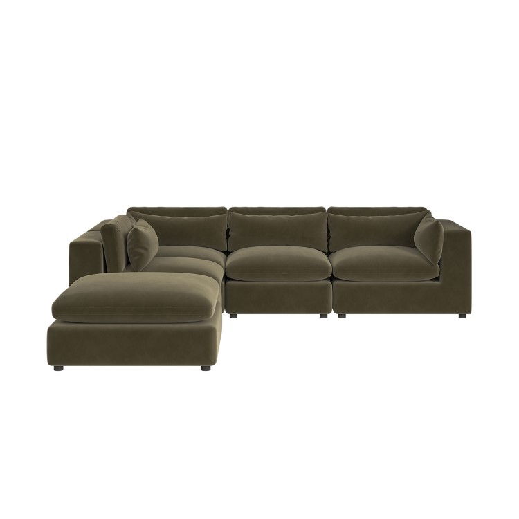 Large Khaki Velvet 5 Seater Modular Corner Sofa - Hudson