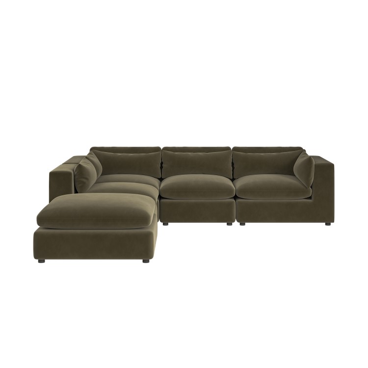 Large Khaki Velvet 5 Seater Modular Corner Sofa - Hudson