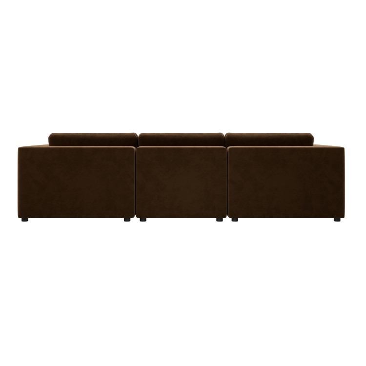 Chocolate Brown Velvet 4-Seater L-Shape Corner Sofa with Reversible Chaise - Hudson