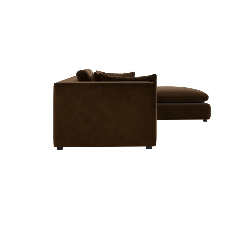Chocolate Brown Velvet 4-Seater L-Shape Corner Sofa with Reversible Chaise - Hudson