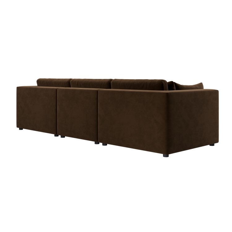 Chocolate Brown Velvet 4-Seater L-Shape Corner Sofa with Reversible Chaise - Hudson