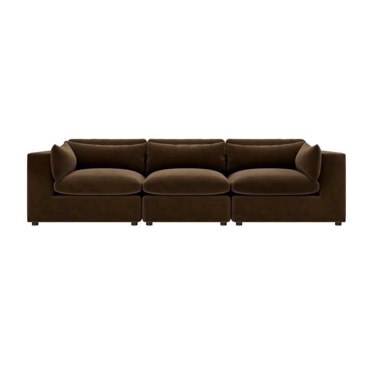 Chocolate Brown Velvet 4 Seater Sofa - Hudson