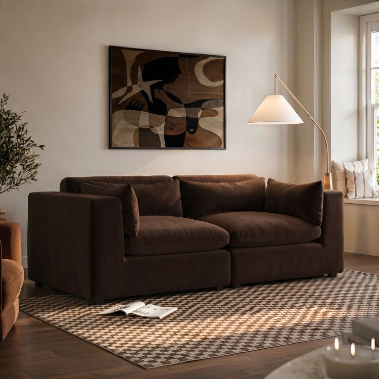 Chocolate Brown Velvet 3 Seater Sofa - Hudson 