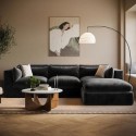 HSN027S Large Charcoal Grey Velvet Reversible 4 Seater Chaise Corner Sofa - Hudson