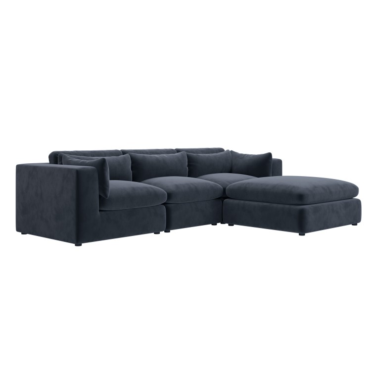 Large Charcoal Grey Velvet Reversible 4 Seater Chaise Corner Sofa - Hudson