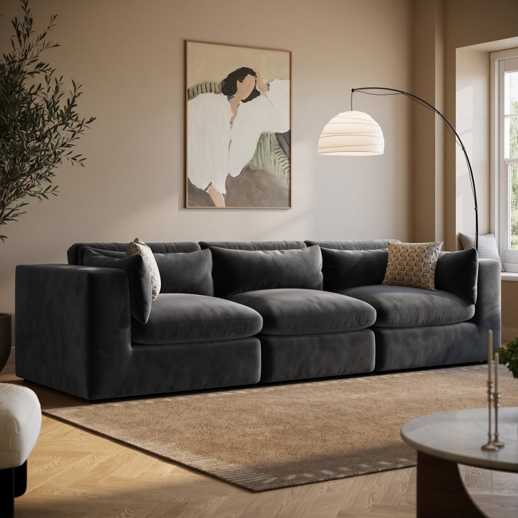 Charcoal Velvet 4 Seater Sofa - Hudson 