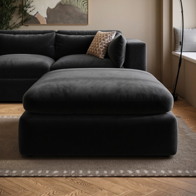 Charcoal Grey Velvet Foostool - Hudson