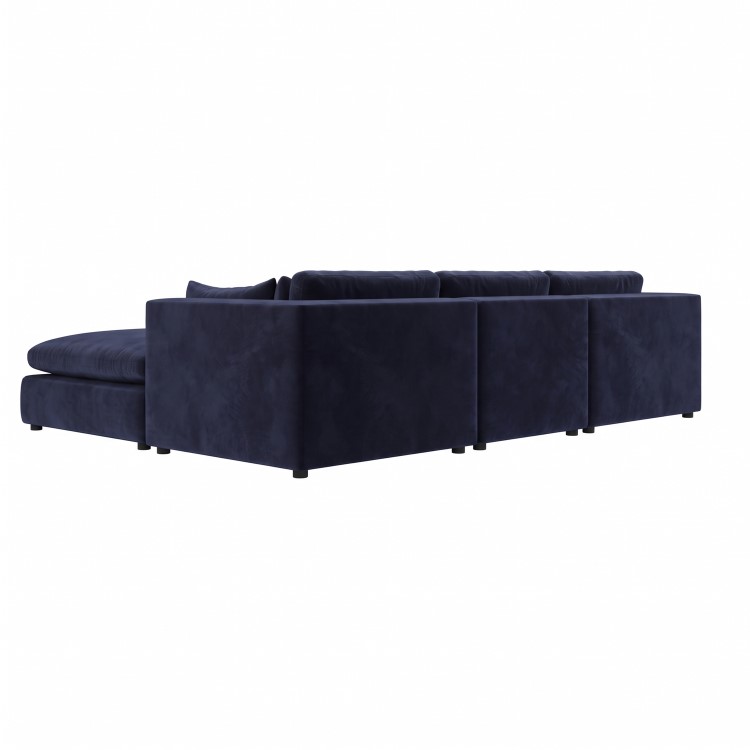 Navy Blue Velvet 4 Seater Reversible Chaise L-Shape Corner Sofa - Hudson