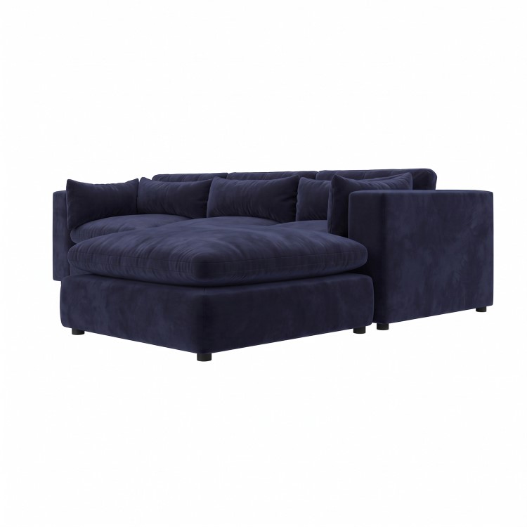 Navy Blue Velvet 4 Seater Reversible Chaise L-Shape Corner Sofa - Hudson