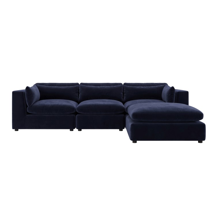 Navy Blue Velvet 4 Seater Reversible Chaise L-Shape Corner Sofa - Hudson