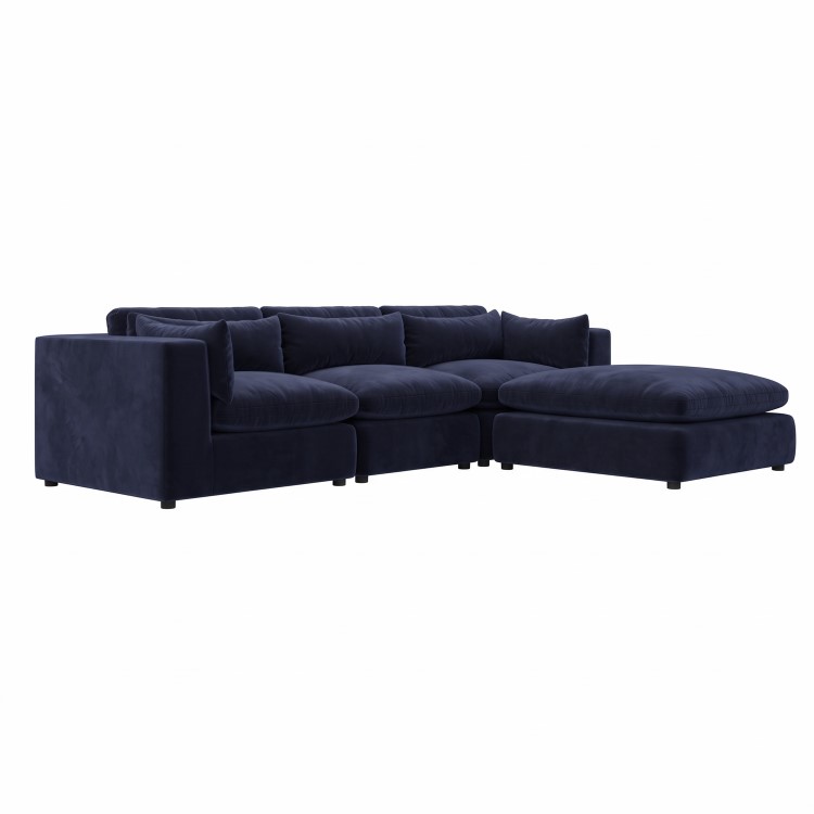 Navy Blue Velvet 4 Seater Reversible Chaise L-Shape Corner Sofa - Hudson