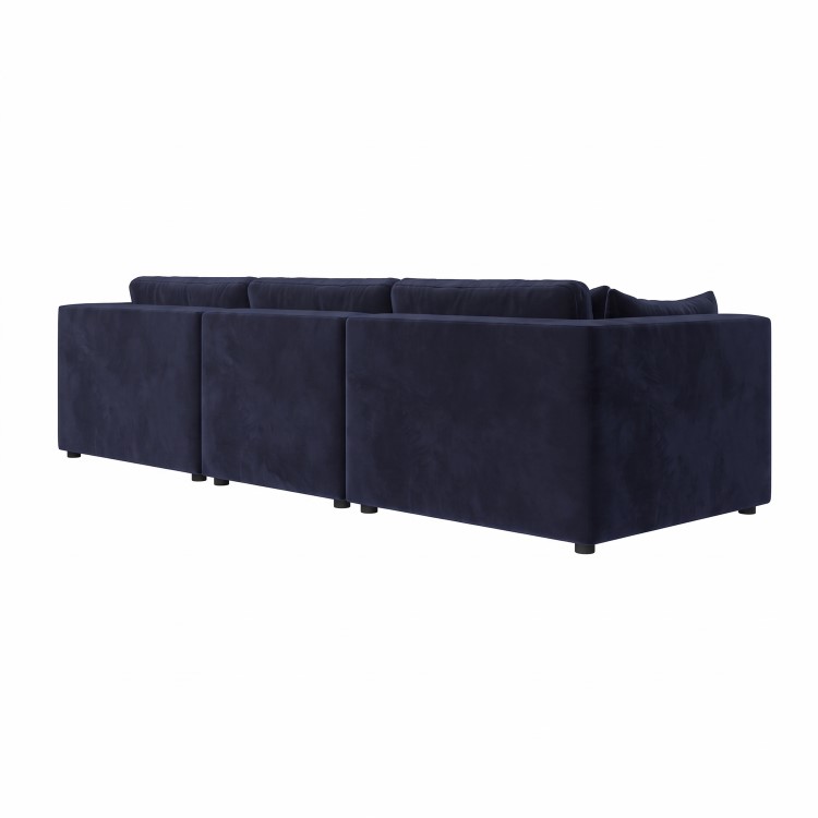 Navy Blue Velvet 4 Seater Reversible Chaise L-Shape Corner Sofa - Hudson