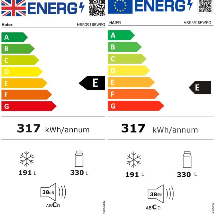 Refurbished Haier HSR3918EWPG Freestanding 521 Litre American Fridge Freezer