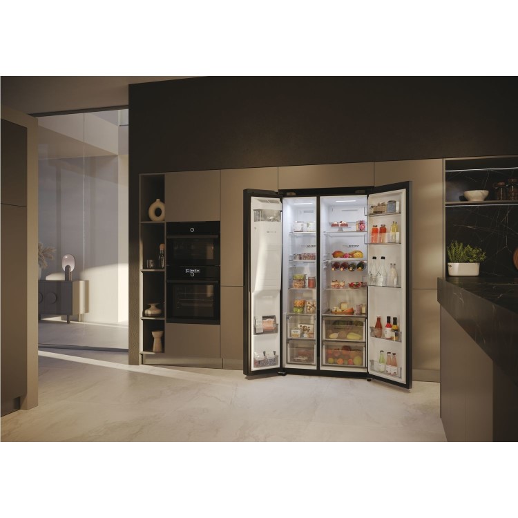 Refurbished Haier SBS 90 Series 5 HSW59F18EIPT 601 Litre Frost Free American Fridge Freezer Black