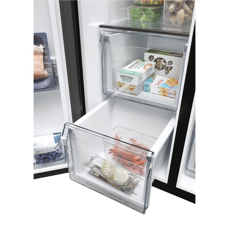 Refurbished Haier SBS 90 Series 5 HSW59F18EIPT 601 Litre Frost Free American Fridge Freezer Black