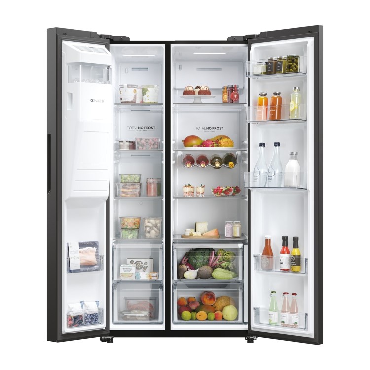 Refurbished Haier SBS 90 Series 5 HSW59F18EIPT 601 Litre Frost Free American Fridge Freezer Black