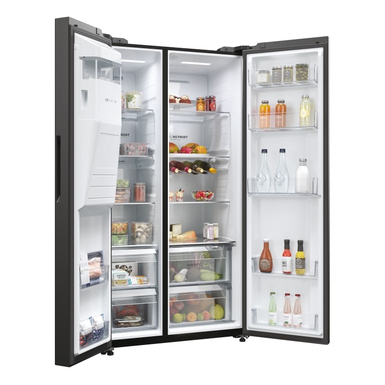Refurbished Haier SBS 90 Series 5 HSW59F18EIPT 601 Litre Frost Free American Fridge Freezer Black