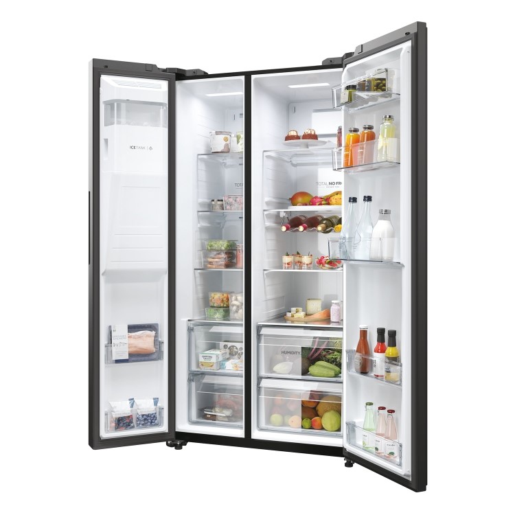 Refurbished Haier SBS 90 Series 5 HSW59F18EIPT 601 Litre Frost Free American Fridge Freezer Black