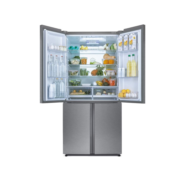 Refurbished Haier HTF-452DM7 Freestanding 452 Litre 70/30 Frost Free American Fridge Freezer Stainless Steel