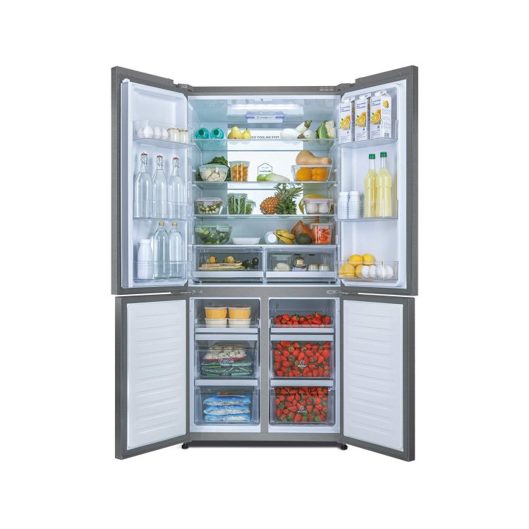 Refurbished Haier HTF-452DM7 Freestanding 452 Litre 70/30 Frost Free American Fridge Freezer Stainless Steel