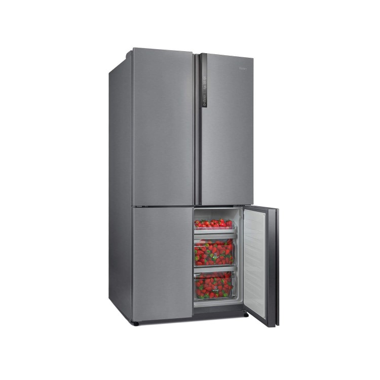 Refurbished Haier HTF-452DM7 Freestanding 452 Litre 70/30 Frost Free American Fridge Freezer Stainless Steel