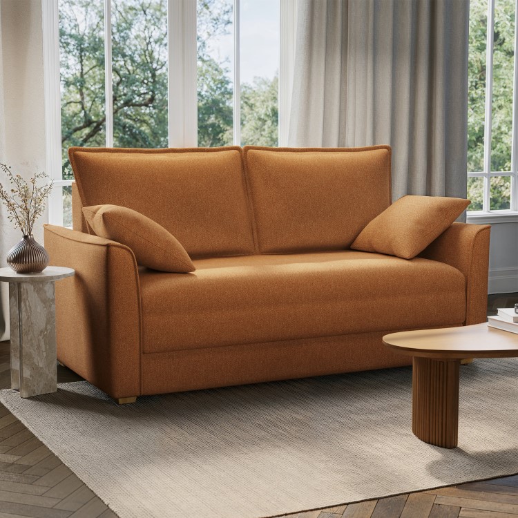 Orange Fabric 2 Seater Pull Out Sofa Bed - Hunter
