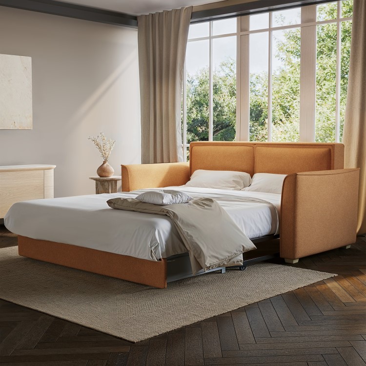Orange Fabric 2 Seater Pull Out Sofa Bed - Hunter