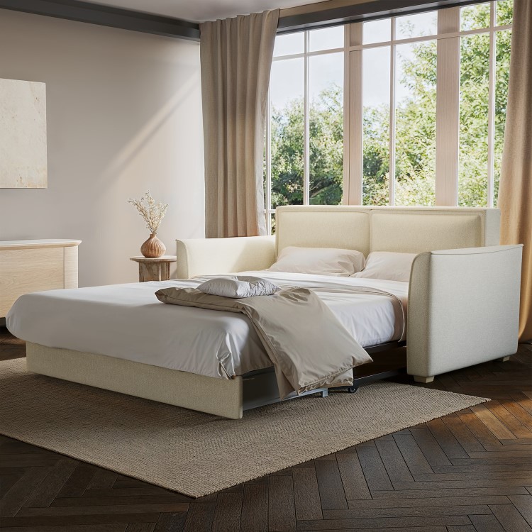 Beige Fabric 2 Seater Pull Out Sofa Bed - Hunter