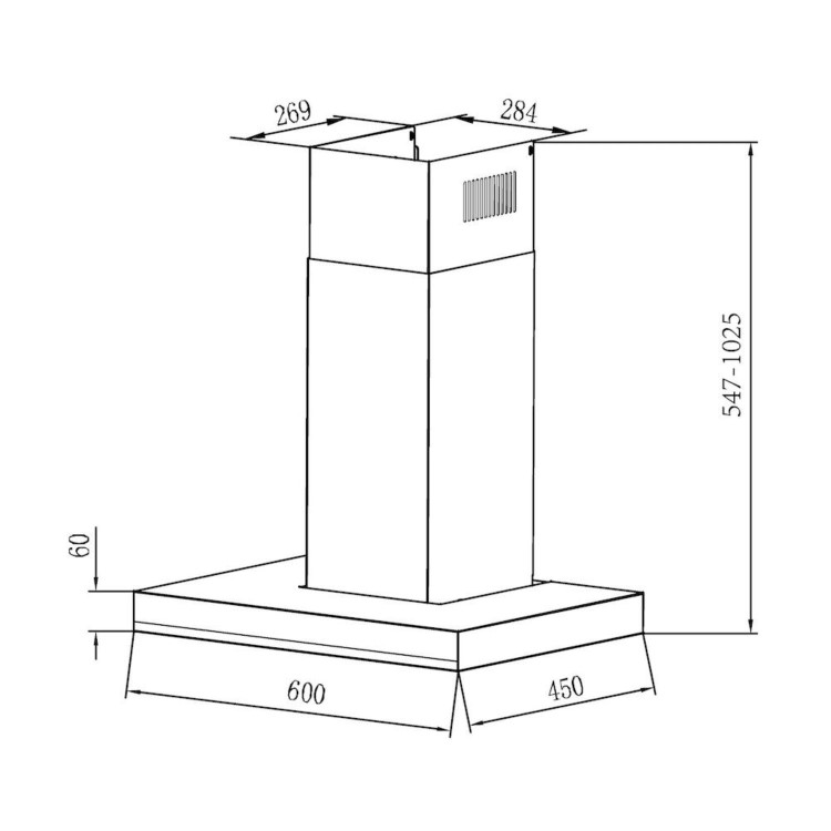 Hoover 60cm T Shape Chimney Cooker Hood - Stainless Steel