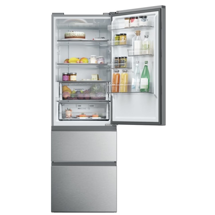 Refurbished Haier HTW5618ENMG Total No Frost 3 Door Fridge Freezer - Silver - E Rated