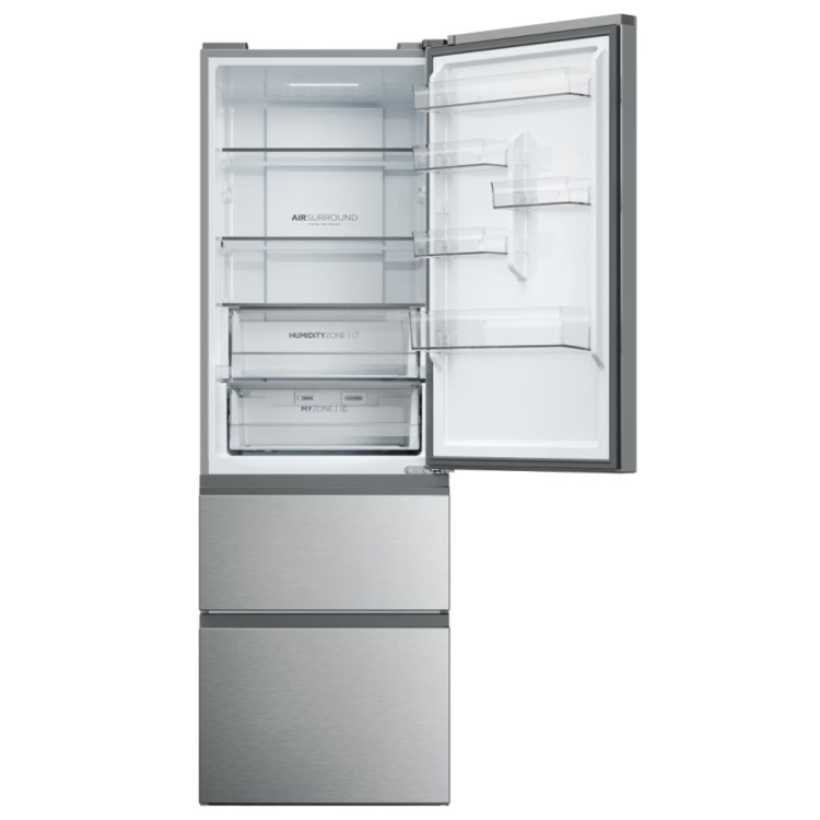 Refurbished Haier HTW5618ENMG Total No Frost 3 Door Fridge Freezer - Silver - E Rated