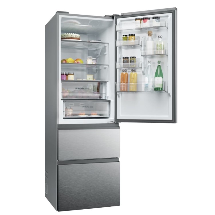 Refurbished Haier HTW5618ENMG Total No Frost 3 Door Fridge Freezer - Silver - E Rated