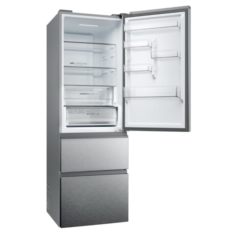 Refurbished Haier HTW5618ENMG Total No Frost 3 Door Fridge Freezer - Silver - E Rated