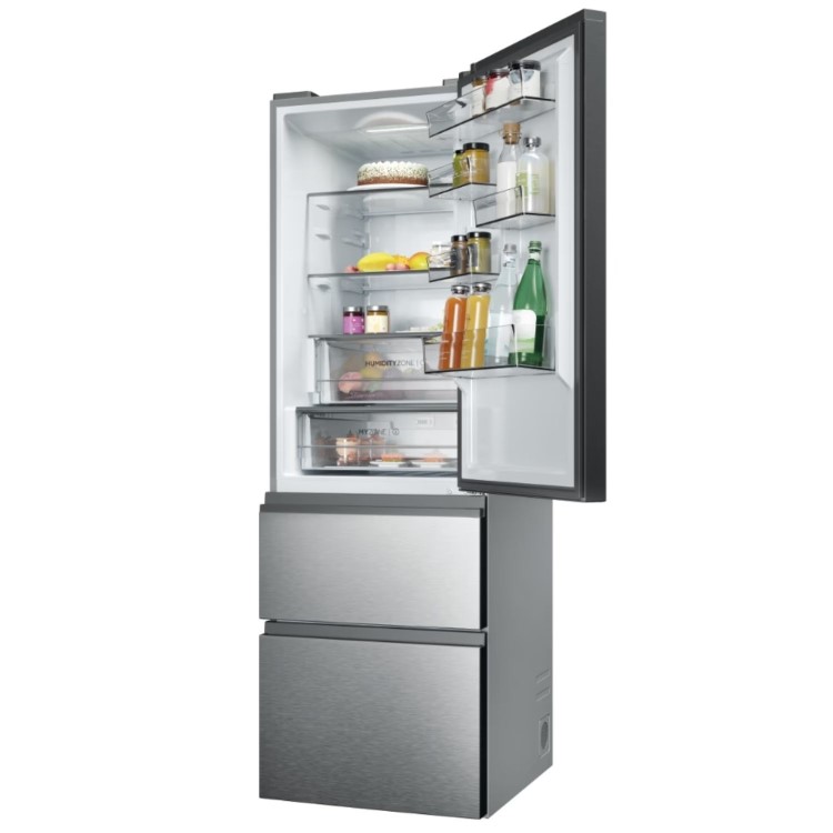 Refurbished Haier HTW5618ENMG Total No Frost 3 Door Fridge Freezer - Silver - E Rated