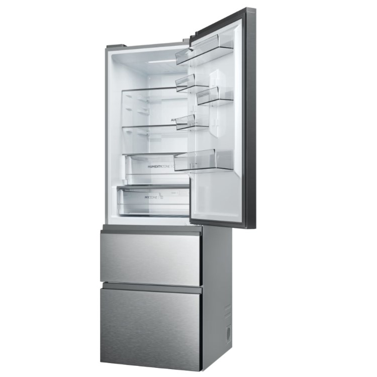 Refurbished Haier HTW5618ENMG Total No Frost 3 Door Fridge Freezer - Silver - E Rated