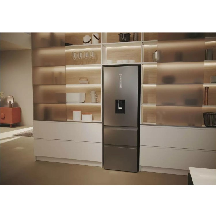 Refurbished Haier Series 5 HTW5618EWMG Freestanding 357 Litre 60/40 Frost Free Fridge Freezer Silver