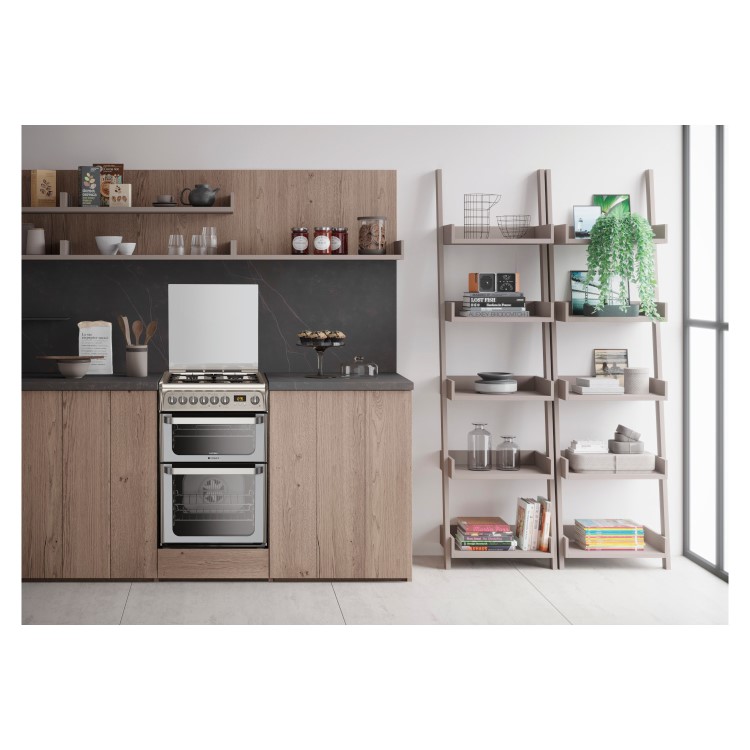 Hotpoint Ultima 60cm Double Oven Dual Fuel Cooker - Stainless Steel