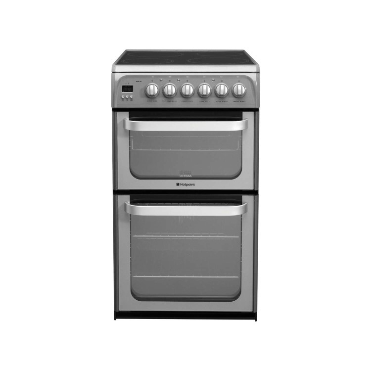 Refurbished Hotpoint HUE52GS 50cm Double Oven Electric Cooker With Ceramic Hob Graphite