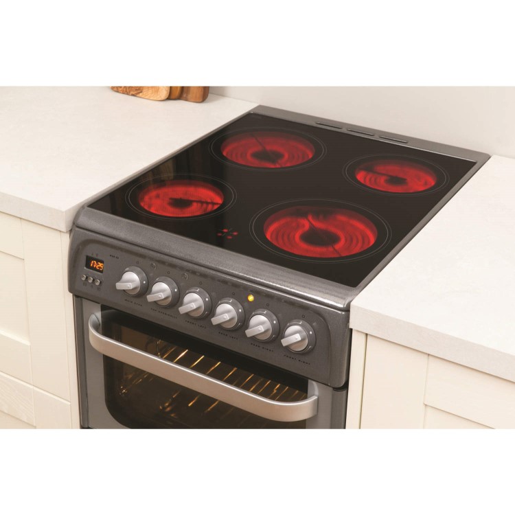Refurbished Hotpoint HUE52GS 50cm Double Oven Electric Cooker With Ceramic Hob Graphite