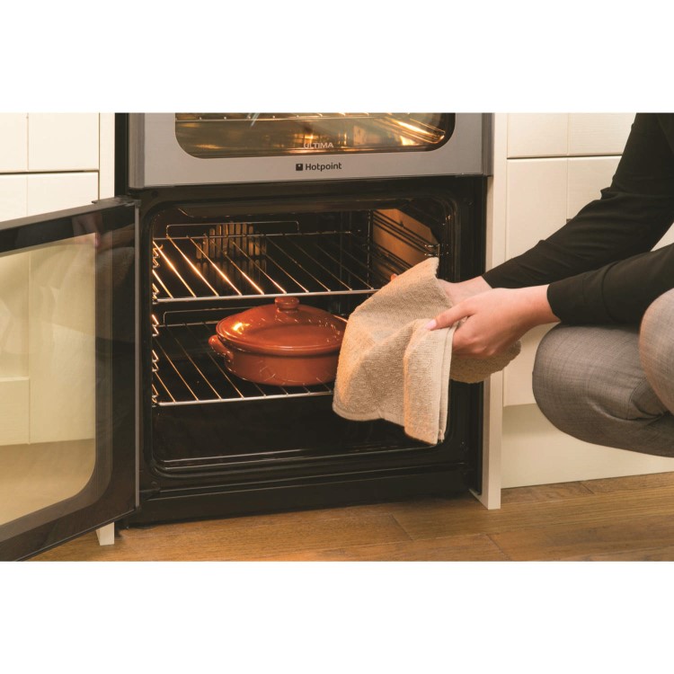 Refurbished Hotpoint HUE52GS 50cm Double Oven Electric Cooker With Ceramic Hob Graphite