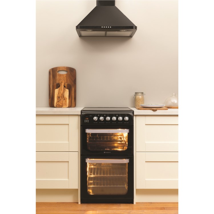 Hotpoint HUE52KS 50cm Double Oven Electric Cooker With Ceramic Hob - Black
