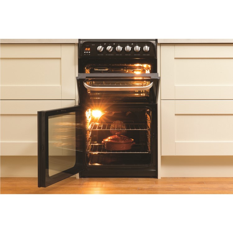 Hotpoint HUE52KS 50cm Double Oven Electric Cooker With Ceramic Hob - Black
